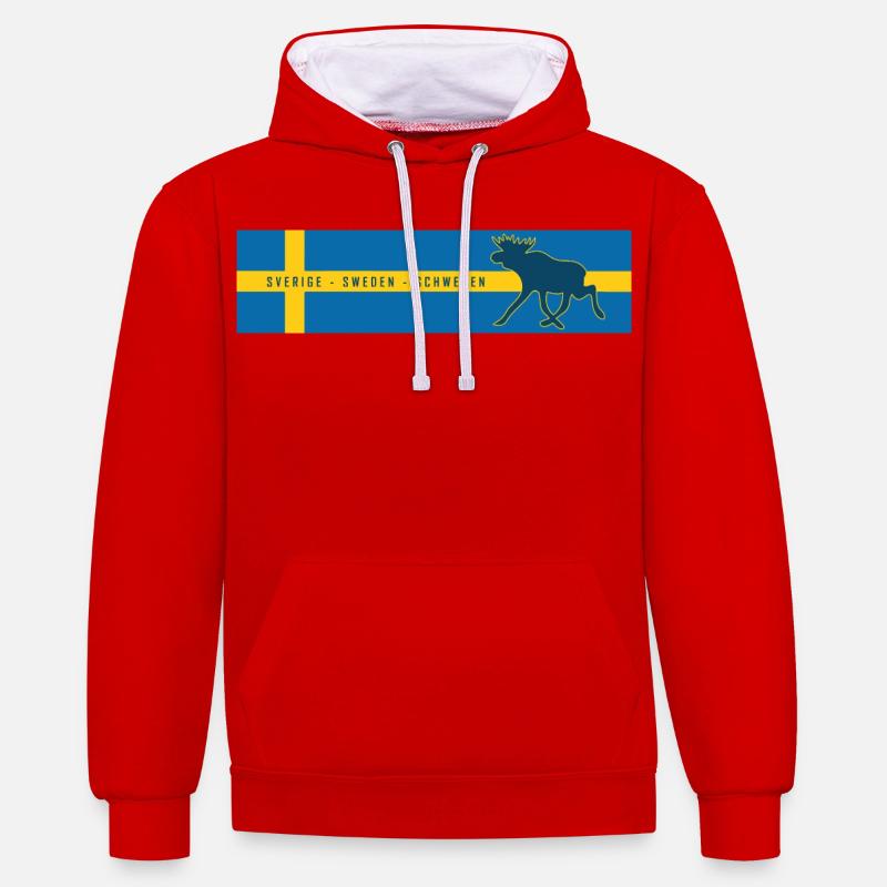 Suède - Sverige - Suède - Orignal - Sweat à capuche contrasté - rouge/blanc