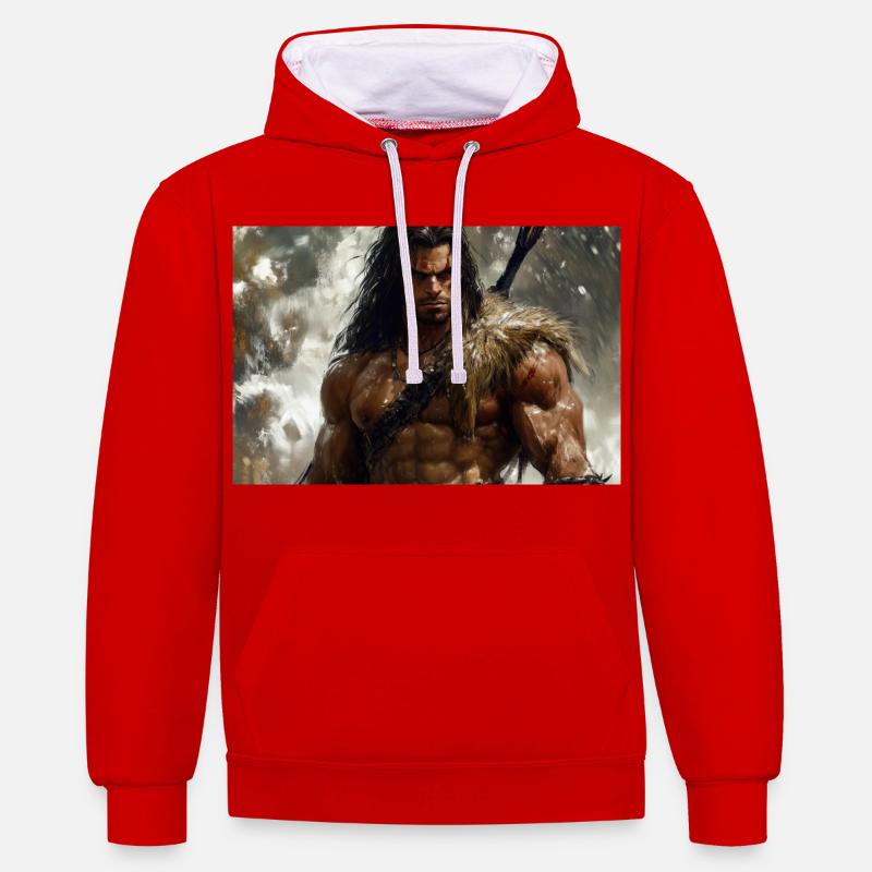 Poster Illustration Conan le Cimmérien - Sweat à capuche contrasté - rouge/blanc