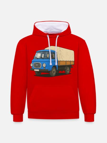 Plateau Est - Sweat à capuche contrasté - rouge/blanc