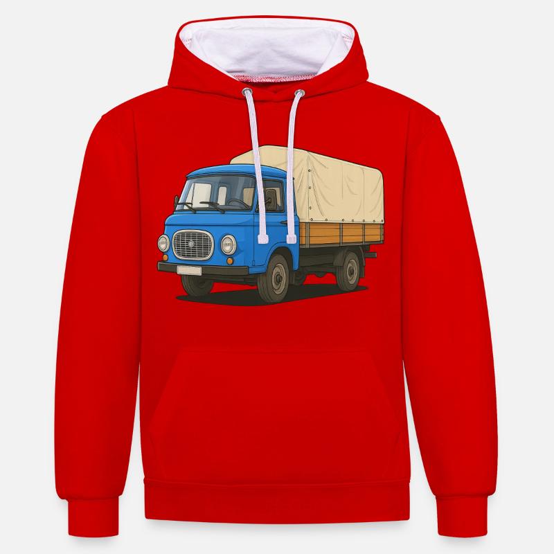 Plateau Est - Sweat à capuche contrasté - rouge/blanc