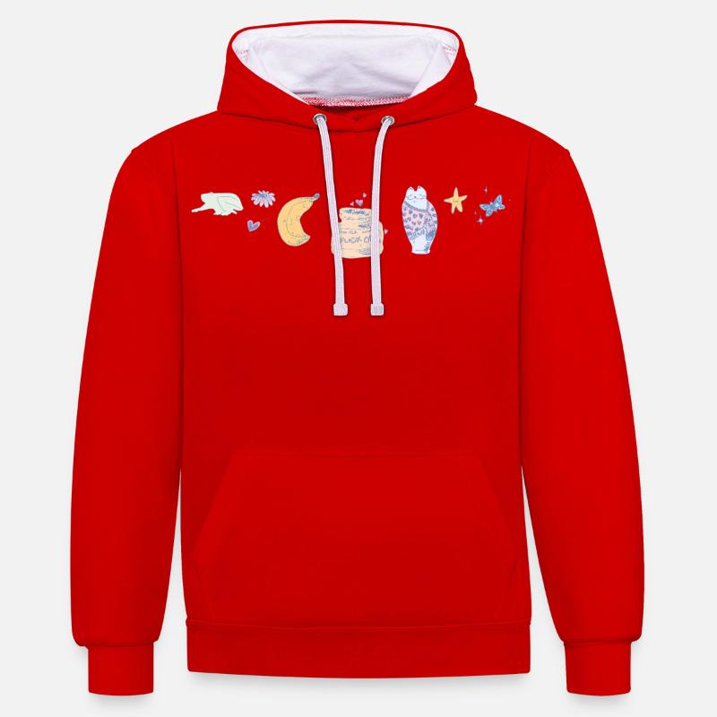 ARTICLES - Sweat à capuche contrasté - rouge/blanc
