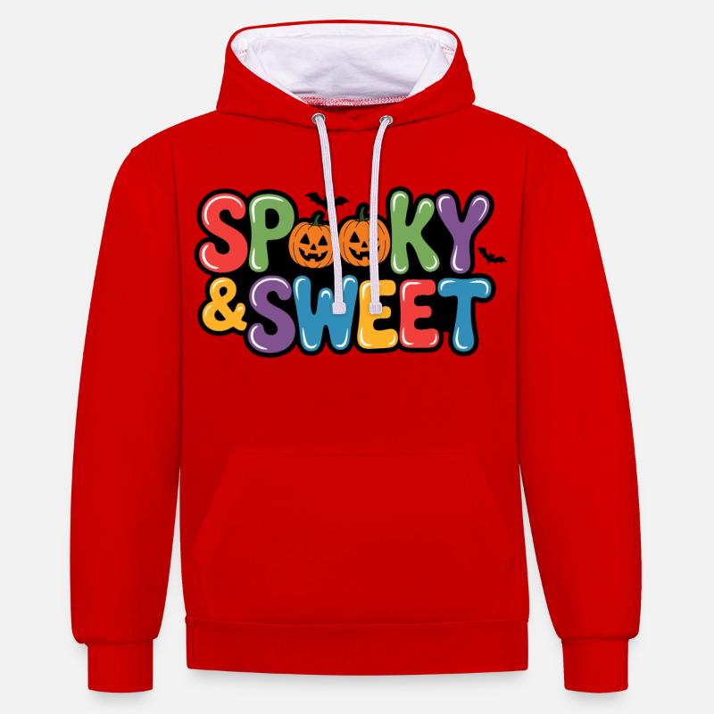 Halloween effrayant et doux - Sweat à capuche contrasté - rouge/blanc