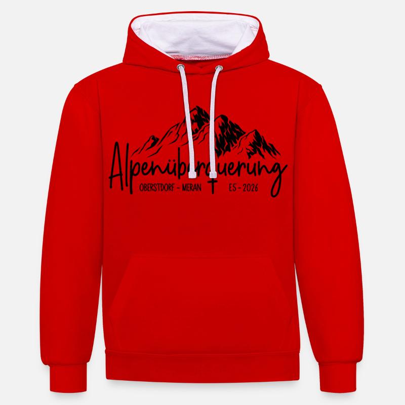 Alpenüberquerung E5 2026 / Oberstdorf - Meran - Kontrast-Hoodie - Rot/Weiß