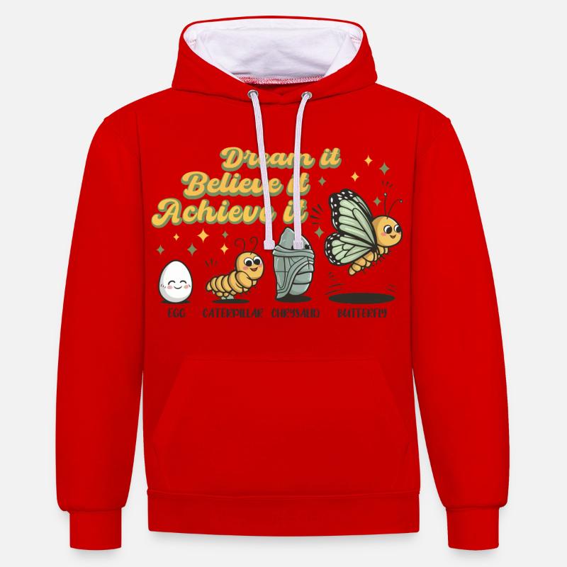 Chenille Schmetterling Schule Evolution Geschenk - Kontrast-Hoodie - Rot/Weiß