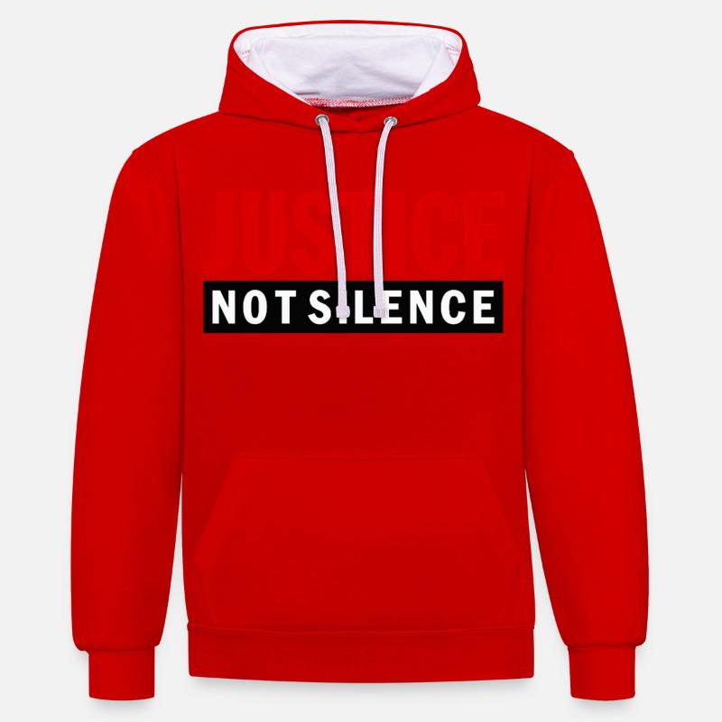 Justice Not Silence Déclaration de Gerechtigkeit - Sweat à capuche contrasté - rouge/blanc