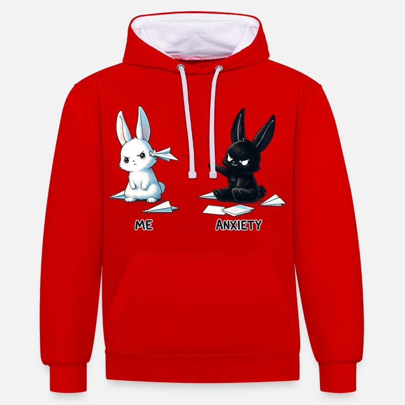 Conception du mème Fear Bunny - Sweat à capuche contrasté - rouge/blanc