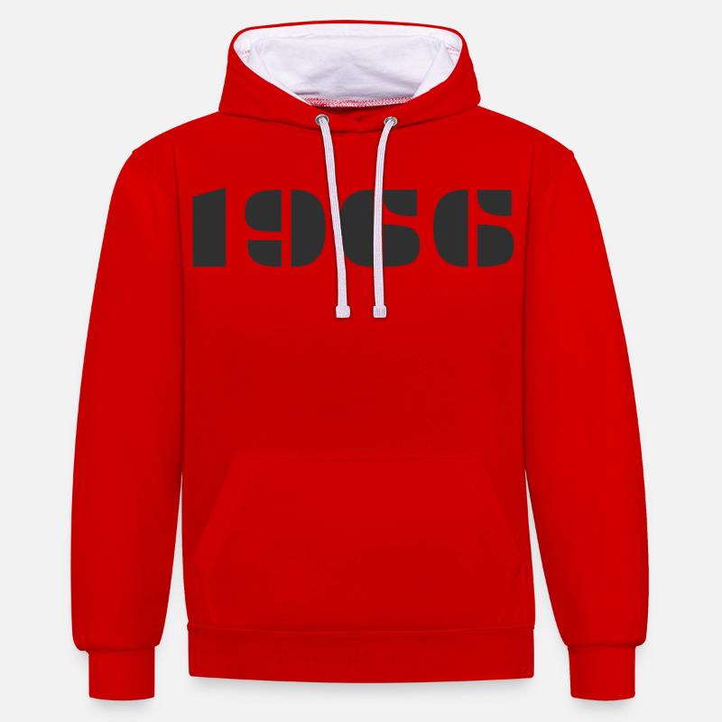 1966 - Sweat à capuche contrasté - rouge/blanc