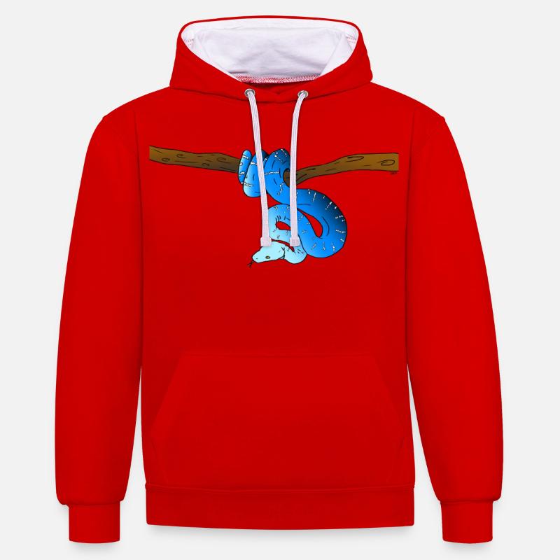 Serpent Bleu - Sweat à capuche contrasté - rouge/blanc