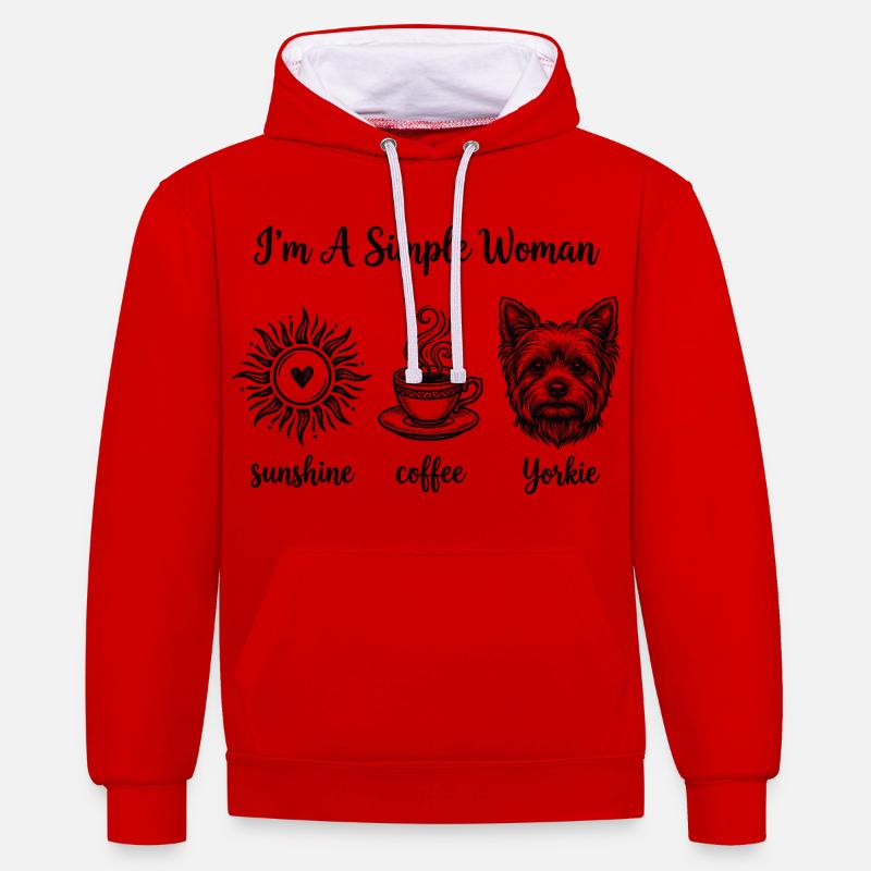 Femmes simples amoureuses de Yorkie - Sweat à capuche contrasté - rouge/blanc