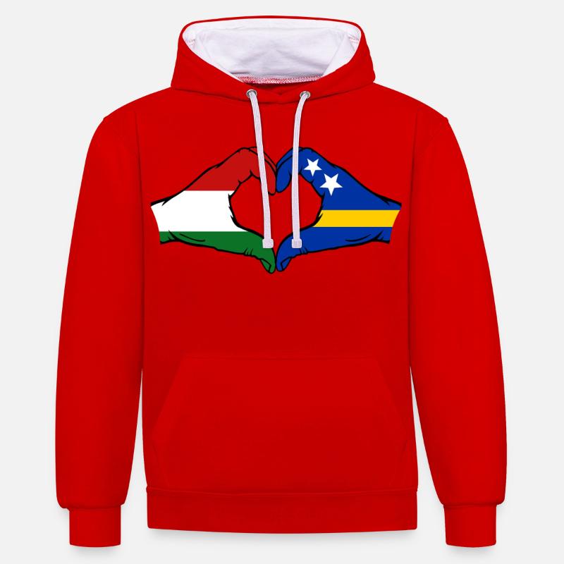 Ungarn_Curaçao_Flagge_Haende_Herzform - Sweat à capuche contrasté - rouge/blanc