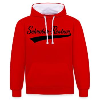 Schreber-Rentner (Rentner / Schrebergärtner / B) - Kontrast-Hoodie - Rot/Weiß - Vorne - Liana (172cm) & Jaron (178cm)