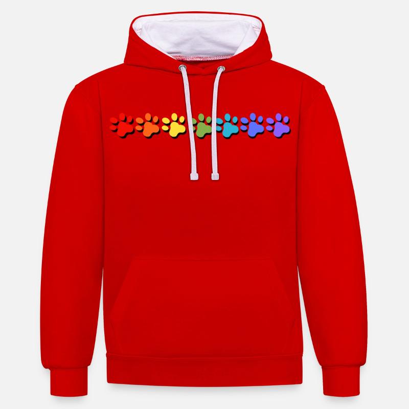 Empreinte de patte chien chat arc-en-ciel - Sweat à capuche contrasté - rouge/blanc