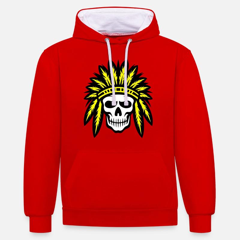 Crâne de chef indien apache - Sweat à capuche contrasté - rouge/blanc
