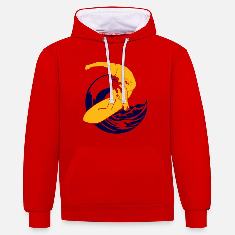 Planche de surf | Surfeur | Surfer - Sweat à capuche contrasté - rouge/blanc