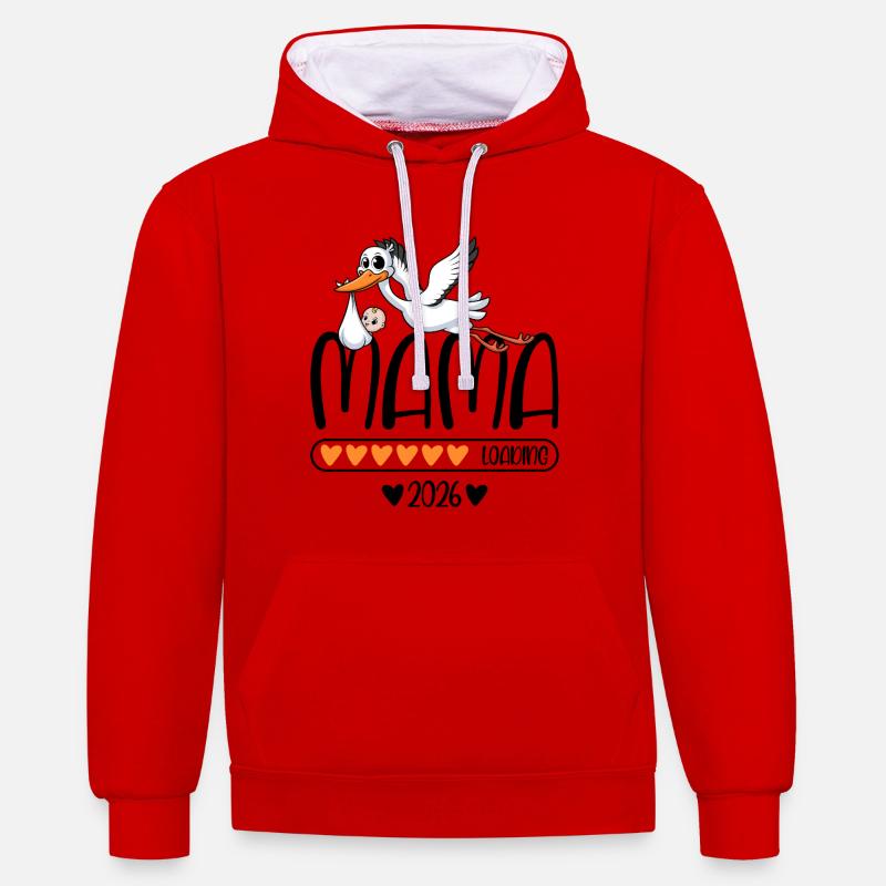 Mama 2026 loading - Kontrast-Hoodie - Rot/Weiß