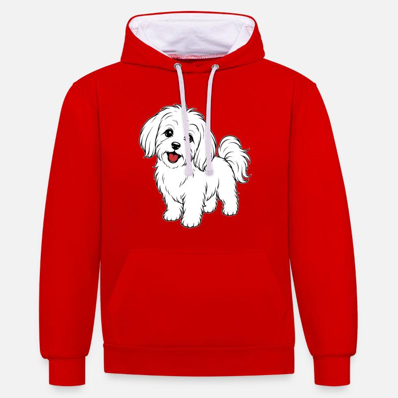 Blanc de chien maltis - Sweat à capuche contrasté - rouge/blanc