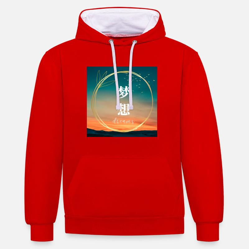 Rêves Coucher de soleil - Sweat à capuche contrasté - rouge/blanc