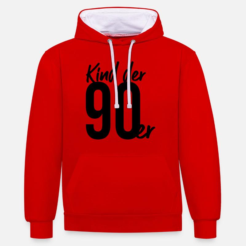Kind der 90er - Kontrast-Hoodie - Rot/Weiß
