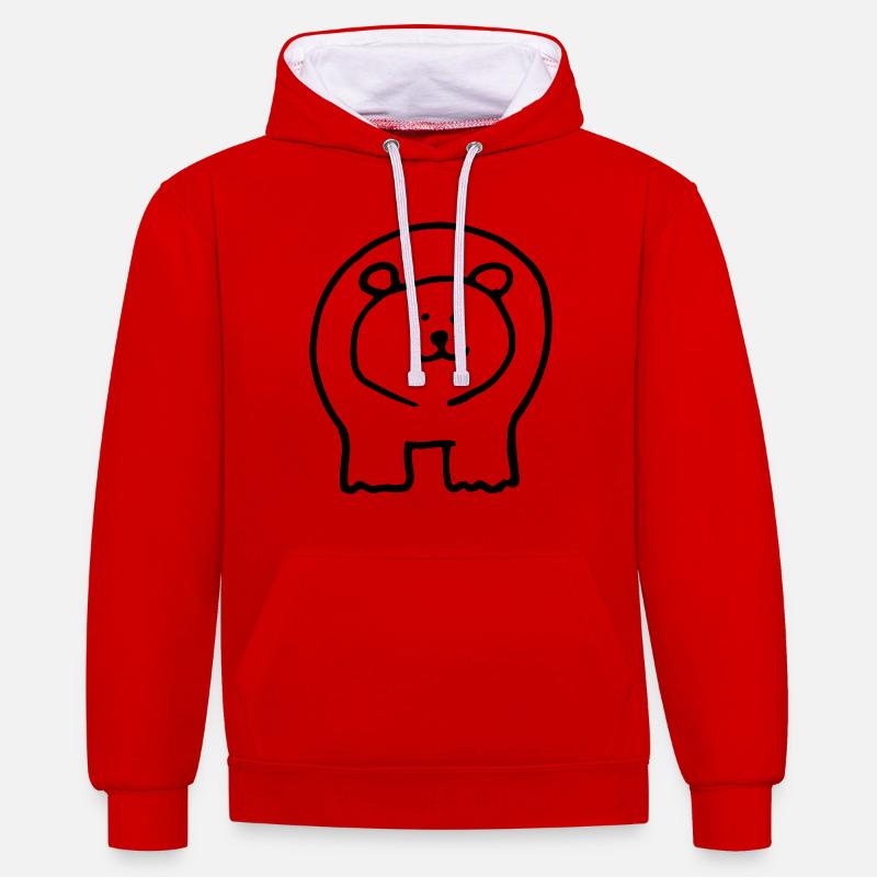 Bear printed 2 sides - Sweat à capuche contrasté - rouge/blanc