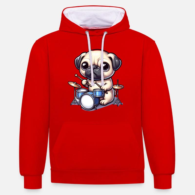 Conception mignonne de batteur carlin - Sweat à capuche contrasté - rouge/blanc