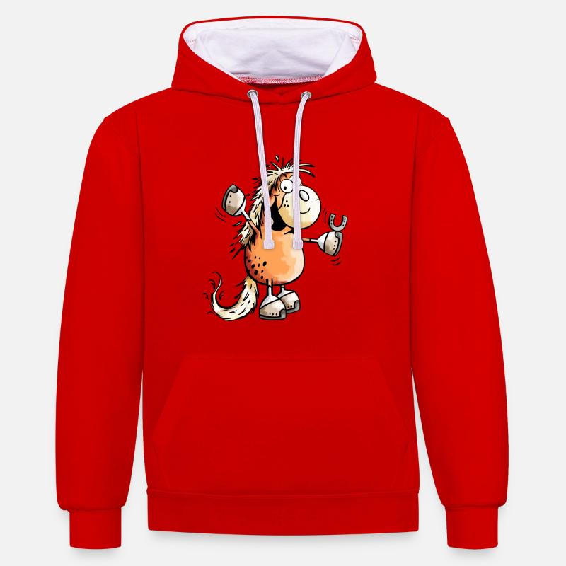 Drôle de cheval - Chevaux - Bande dessinée - Sweat à capuche contrasté - rouge/blanc