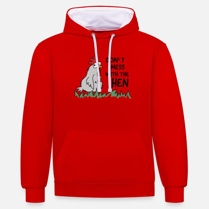 Ne plaisantez pas avec la poule - Sweat à capuche contrasté - rouge/blanc