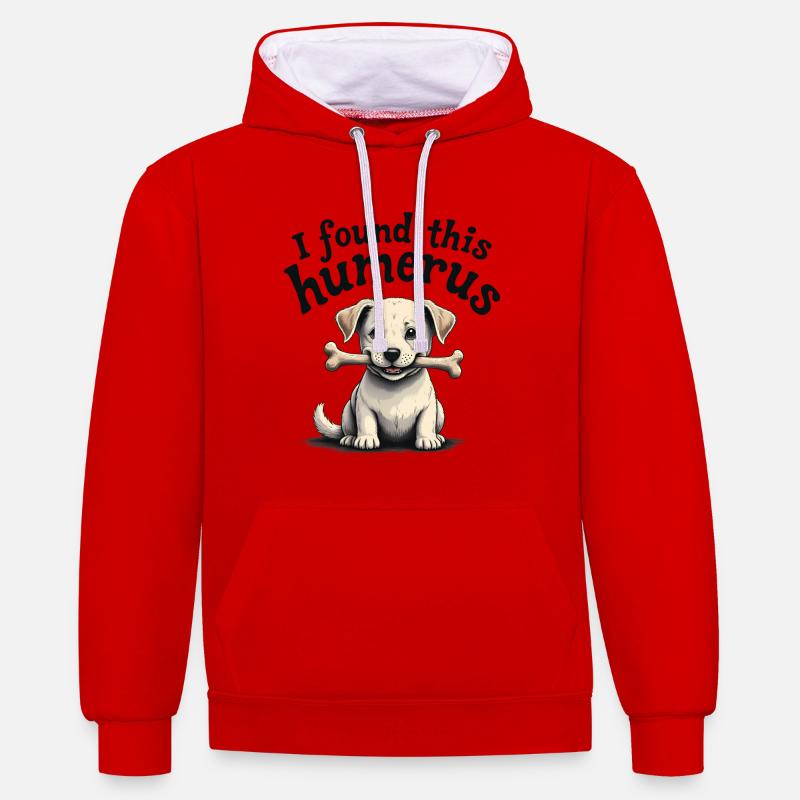 J’ai trouvé cet humérus - Sweat à capuche contrasté - rouge/blanc