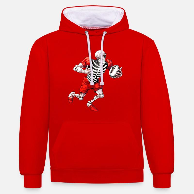 Skeletons Rugby - Contrast hoodie - red/white