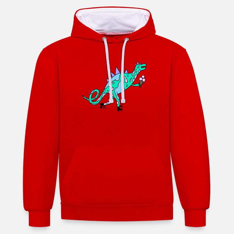 Rollerskates_Dino - Sweat à capuche contrasté - rouge/blanc