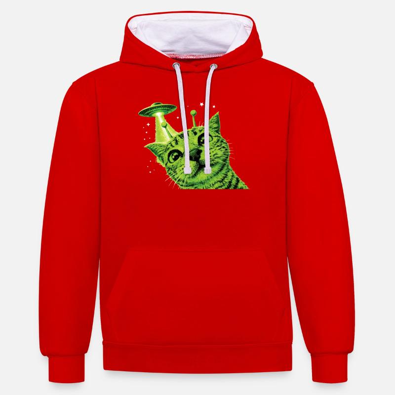 OVNI Alien Cat - Sweat à capuche contrasté - rouge/blanc