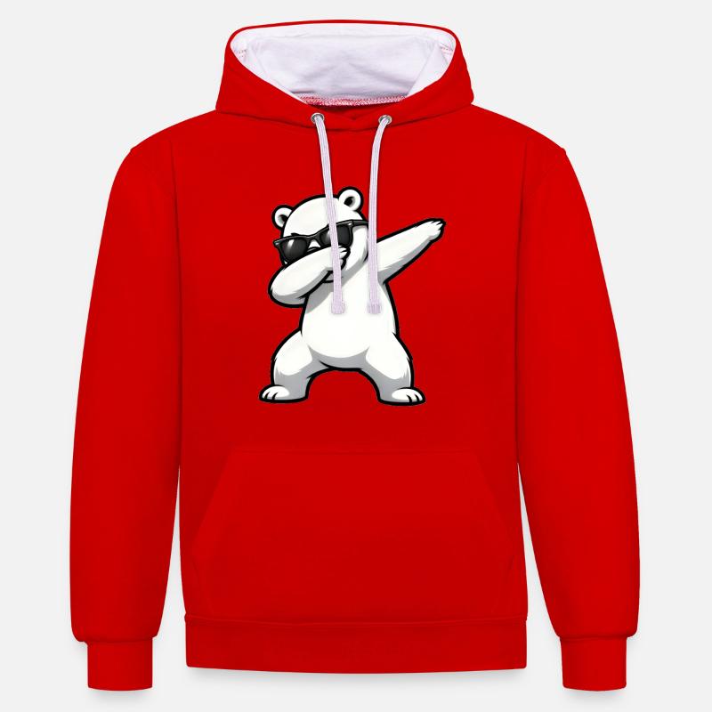Tamponage de l’ours polaire - Sweat à capuche contrasté - rouge/blanc