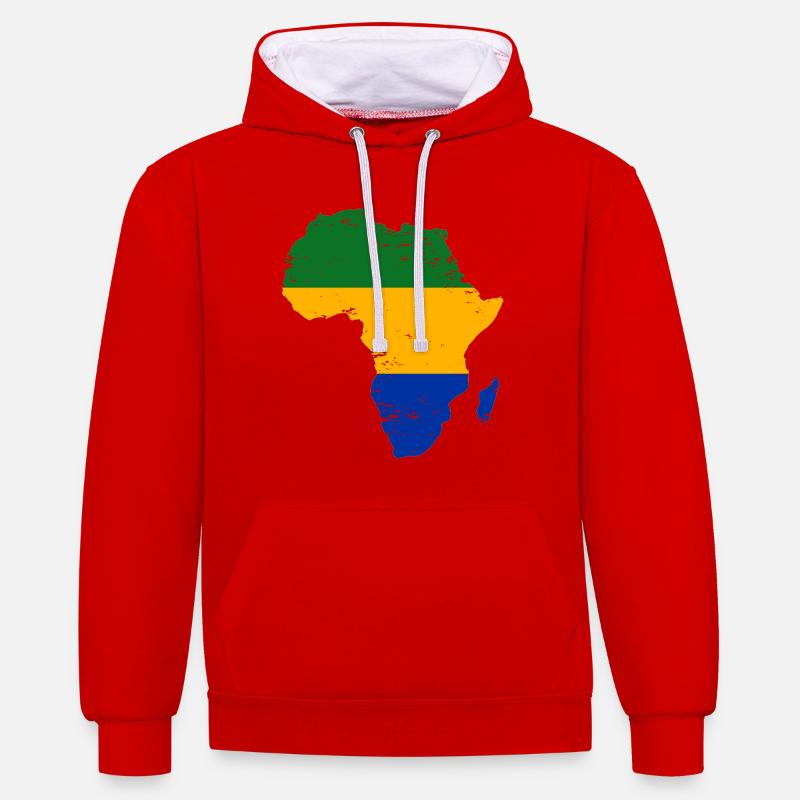Gabon_Flagge_Afrika_used - Sweat à capuche contrasté - rouge/blanc