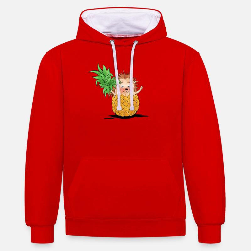 Ananas Hérisson - Sweat à capuche contrasté - rouge/blanc