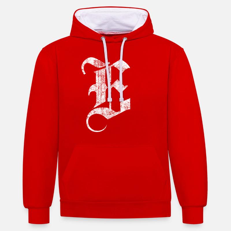 Tshirt alphabet initial E - Sweat à capuche contrasté - rouge/blanc