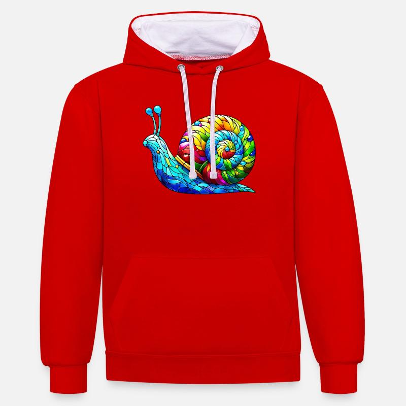 Escargot - Sweat à capuche contrasté - rouge/blanc