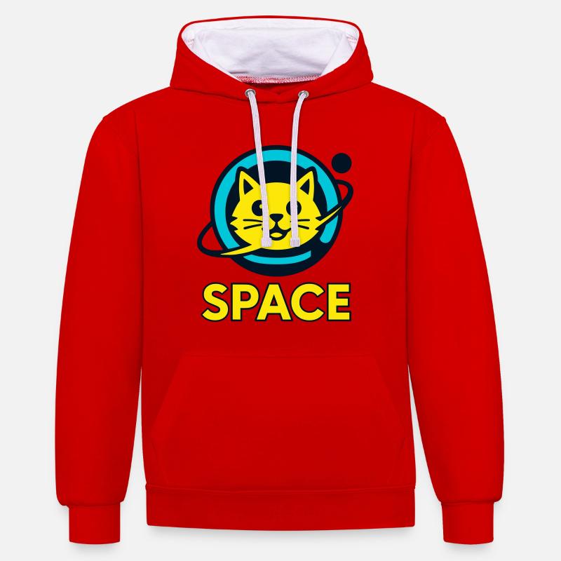 Chat de l’espace - Sweat à capuche contrasté - rouge/blanc