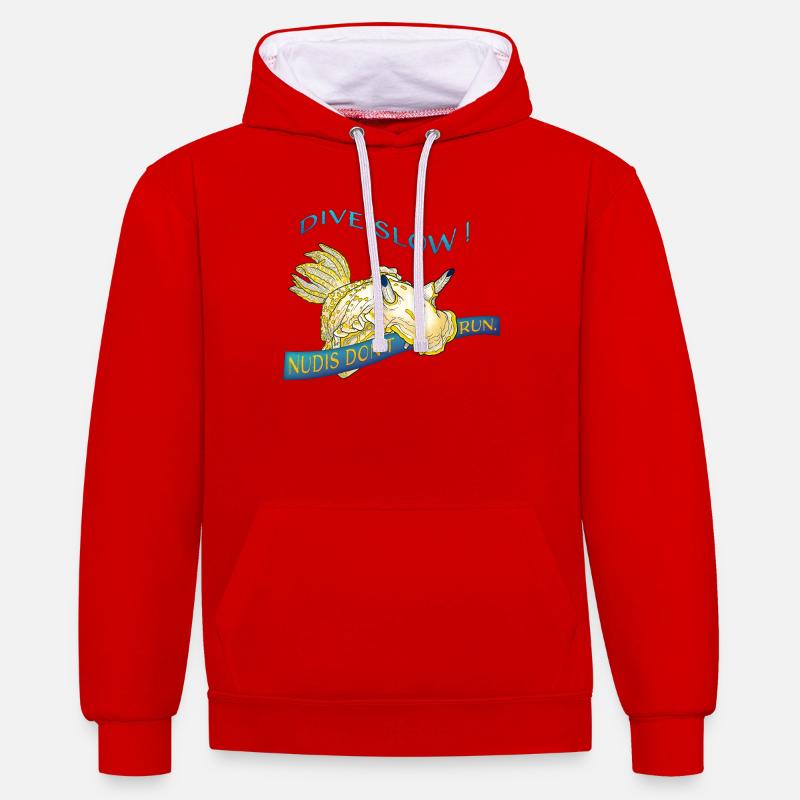Nudis Don’t Run – Slow Down & Dive - Kontrast-Hoodie - Rot/Weiß