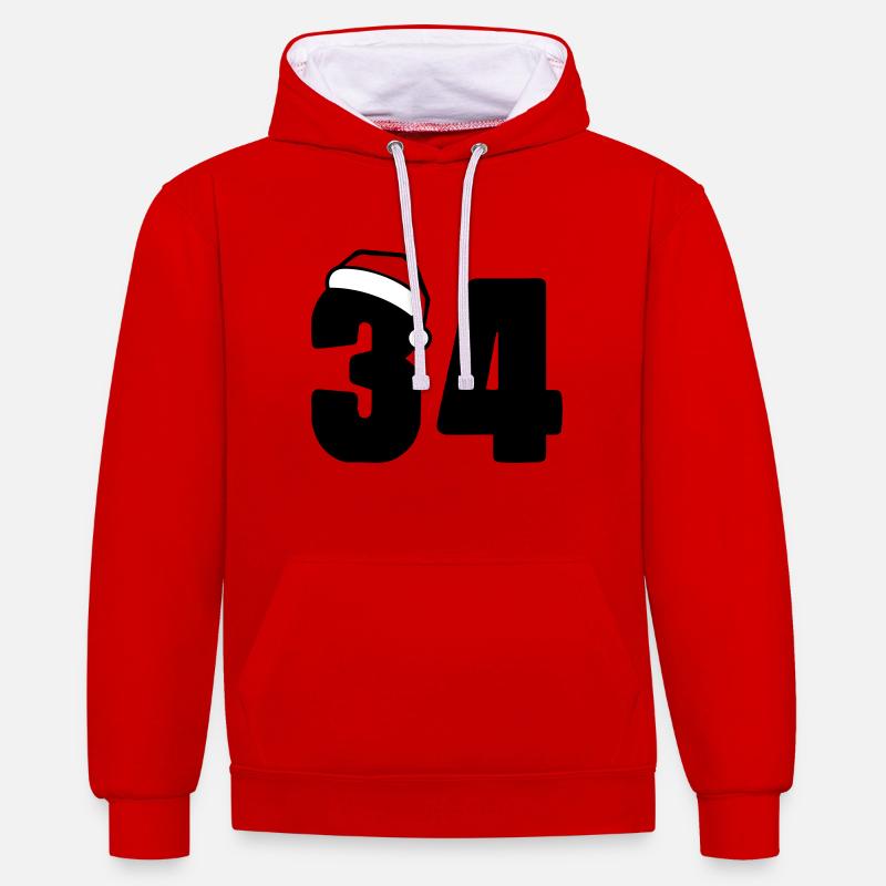 34 Numéro Noël - Sweat à capuche contrasté - rouge/blanc