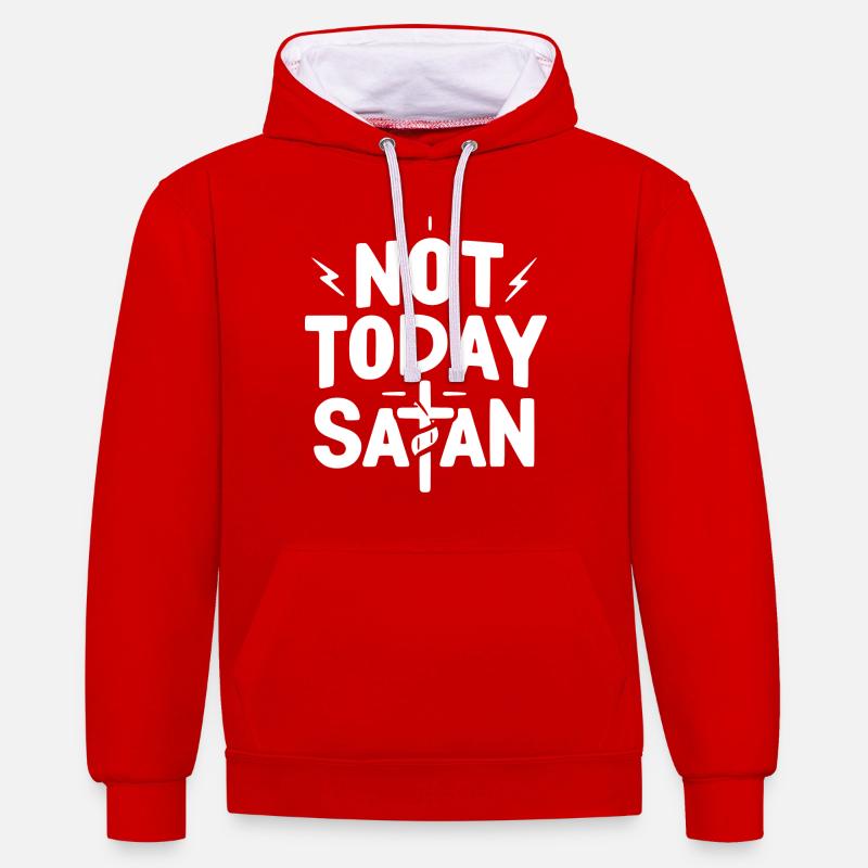 Pas Satan aujourd’hui - Sweat à capuche contrasté - rouge/blanc