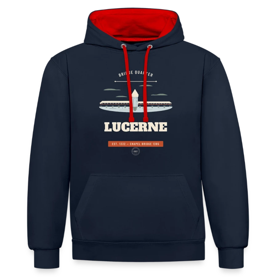 Lucerne-märke på en contrast hoodie, navy/red