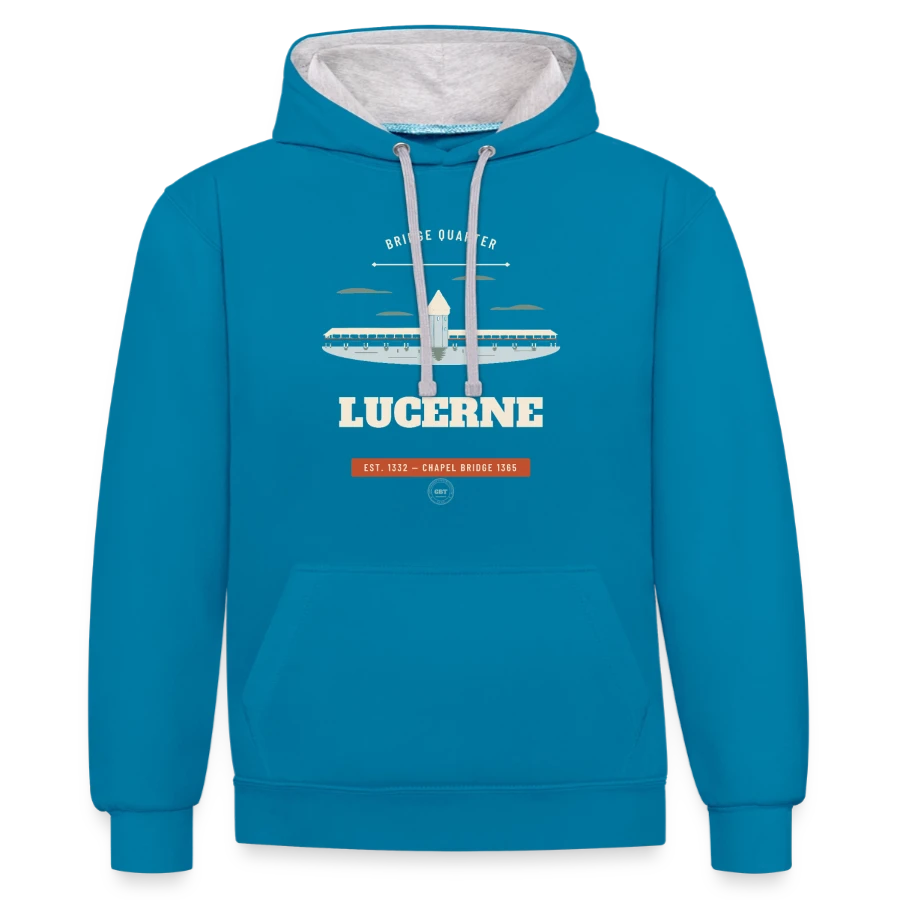 Lucerne-märke på en contrast hoodie, peacock blue/heather grey