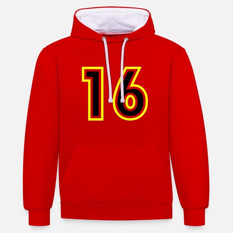 17 Nombre Collège - Sweat à capuche contrasté - rouge/blanc