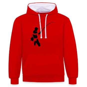 Fliegenfischer - schwarzer Aufdruck - Kontrast-Hoodie - Rot/Weiß - Vorne - Liana (172cm) & Jaron (178cm)