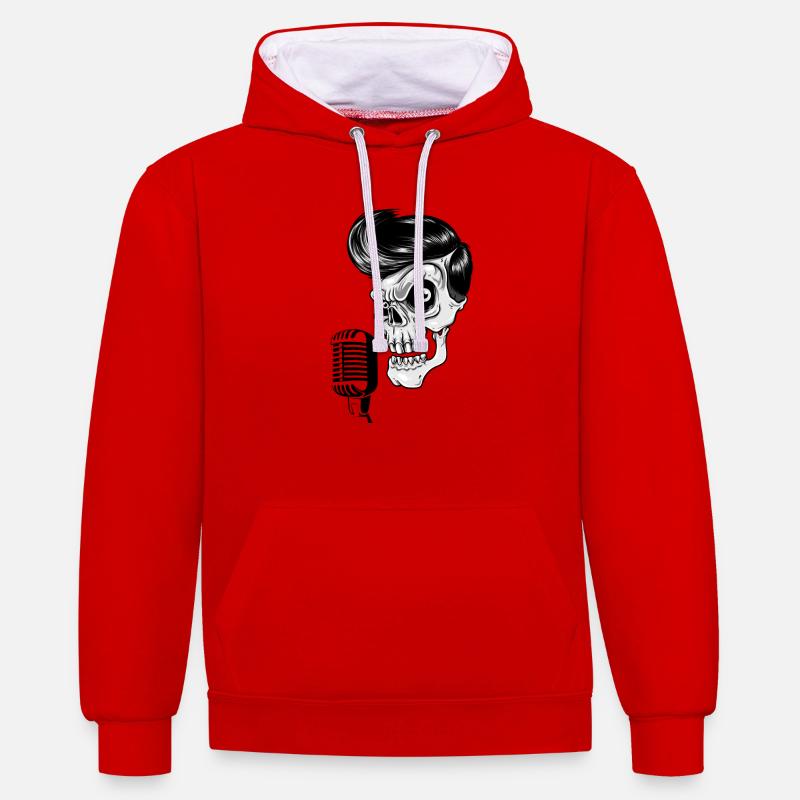 Skull - Rockabilly - Musique - Sweat à capuche contrasté - rouge/blanc