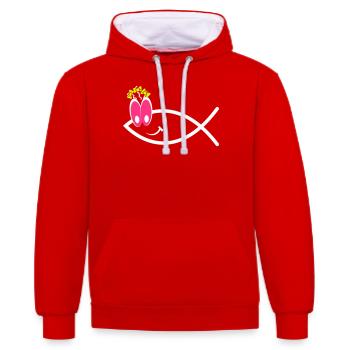 Ichtys Face Girl - Symbole - Christian - Femme - Sweat à capuche contrasté - rouge/blanc - Devant - Liana (172cm) & Jaron (178cm)