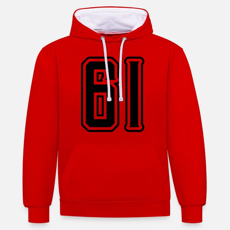 Symbole numérique 61 - Sweat à capuche contrasté - rouge/blanc