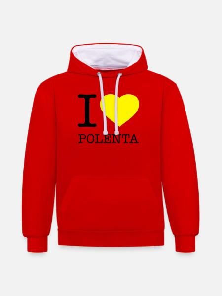 I LOVE POLENTA Mais - Kontrast-Hoodie - Rot/Weiß