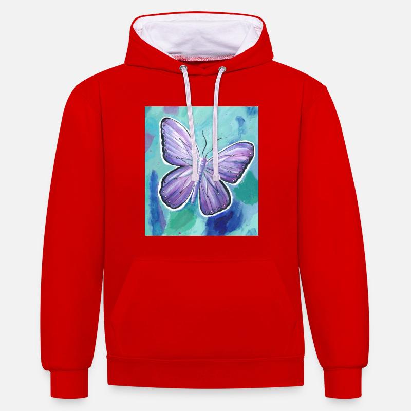 papillon - Sweat à capuche contrasté - rouge/blanc