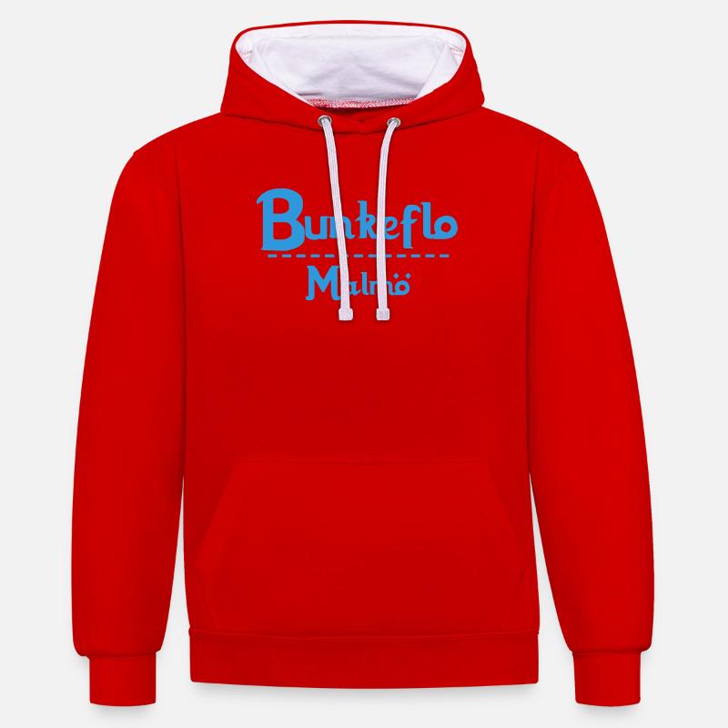 Centrum Malmö – Conception de texte bleu - Sweat à capuche contrasté - rouge/blanc