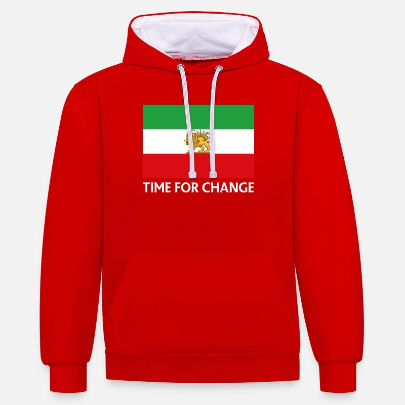 Temps de changement Drapeau iranien - Sweat à capuche contrasté - rouge/blanc